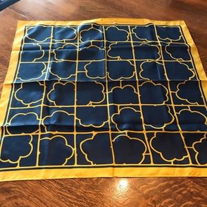 Navy & gold silky scarf 27”x27”